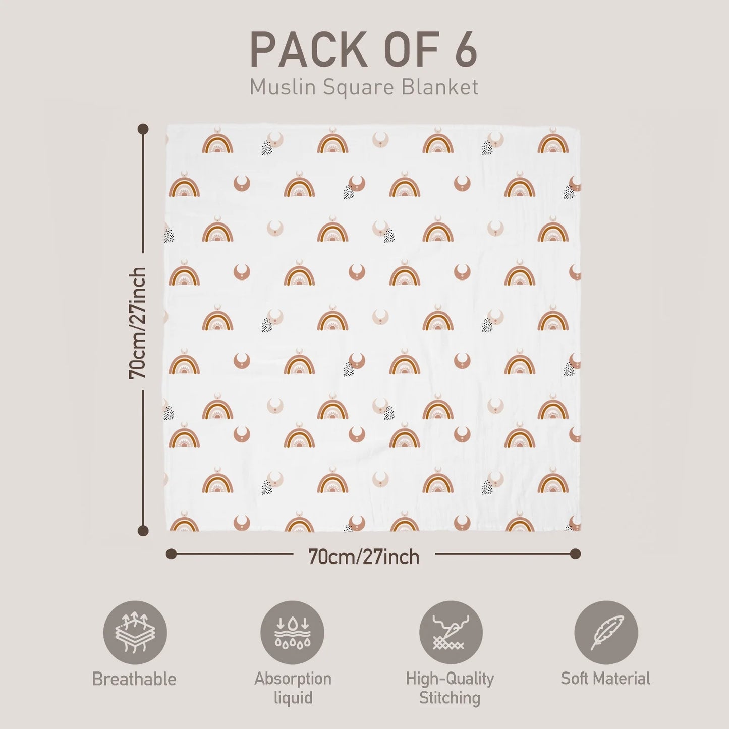 Muslin Organic Cotton Swaddle Blankets 6-Pack for Newborn Infant Girls and Boys, Sun and Moon