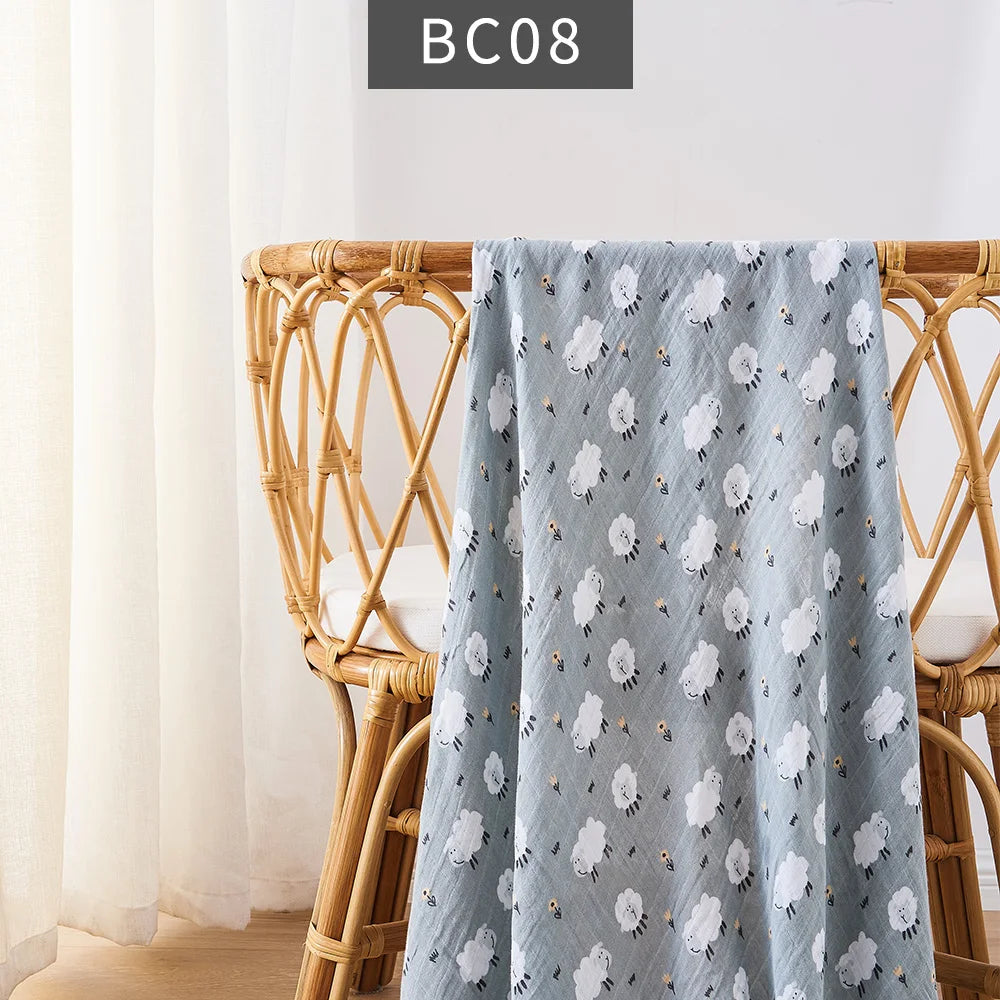 Happy Flute 1Pc 120*110CM Muslin Blanket Newborn Cotton Baby Swaddle Towel Baby Warp Bath Towel Cotton 70%Bamboo+30%Cotton