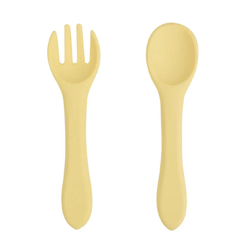 Soft Silicone Kids Feeding Fork Spoon - 2 Pieces Set