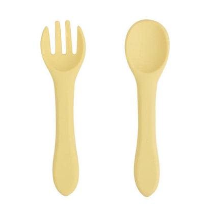 Soft Silicone Kids Feeding Fork Spoon - 2 Pieces Set