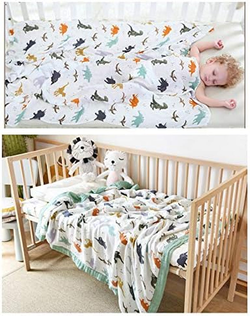 Dinosaur Muslin Blanket Baby Quilt - Silky Soft and Breathable Crib Blanket for Daycare - Large 47" X 47" - 2 Layers Toddler Summer Blankets for Boys (Dinosaur)