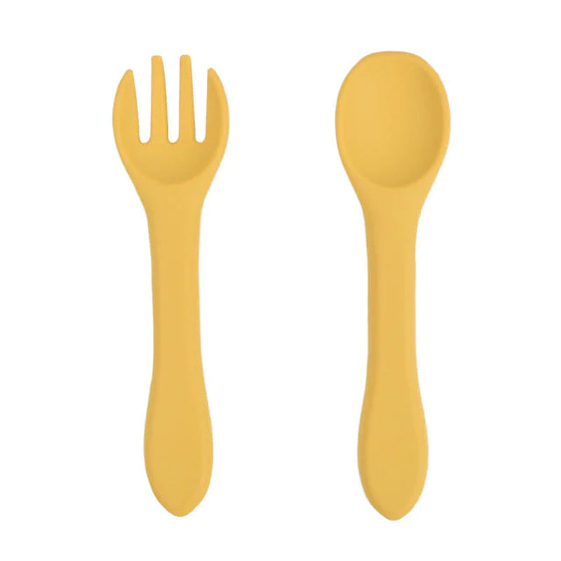Soft Silicone Kids Feeding Fork Spoon - 2 Pieces Set