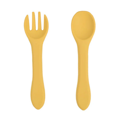 Soft Silicone Kids Feeding Fork Spoon - 2 Pieces Set