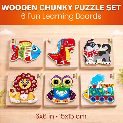 Wooden Puzzles for Toddlers 1-3 – 6XSET Chunky Toddler Puzzles Ages 2-4 – Montessori Animal Toy for Kids 3-5 Year Old – Wood Games Gift for Boys & Girls