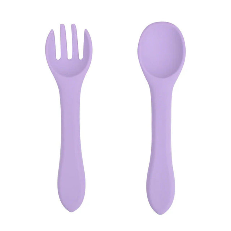 Soft Silicone Kids Feeding Fork Spoon - 2 Pieces Set