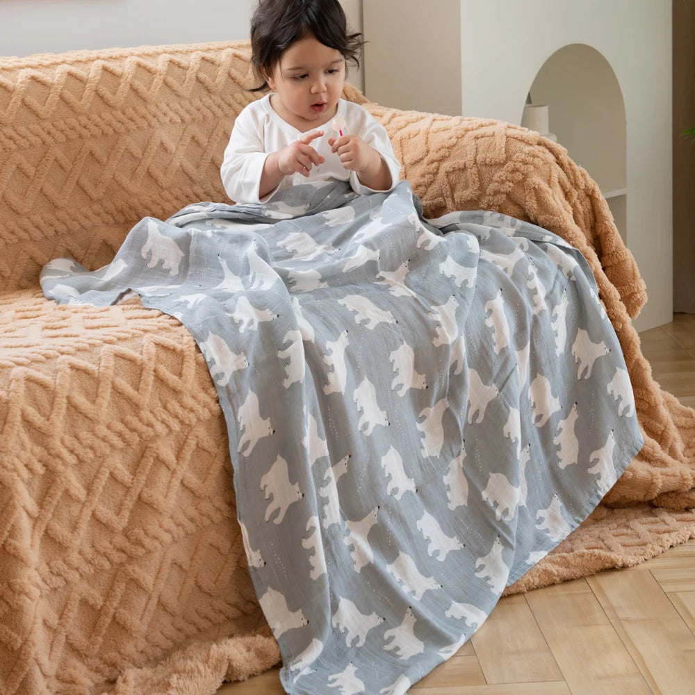 Happy Flute 1Pc 120*110CM Muslin Blanket Newborn Cotton Baby Swaddle Towel Baby Warp Bath Towel Cotton 70%Bamboo+30%Cotton