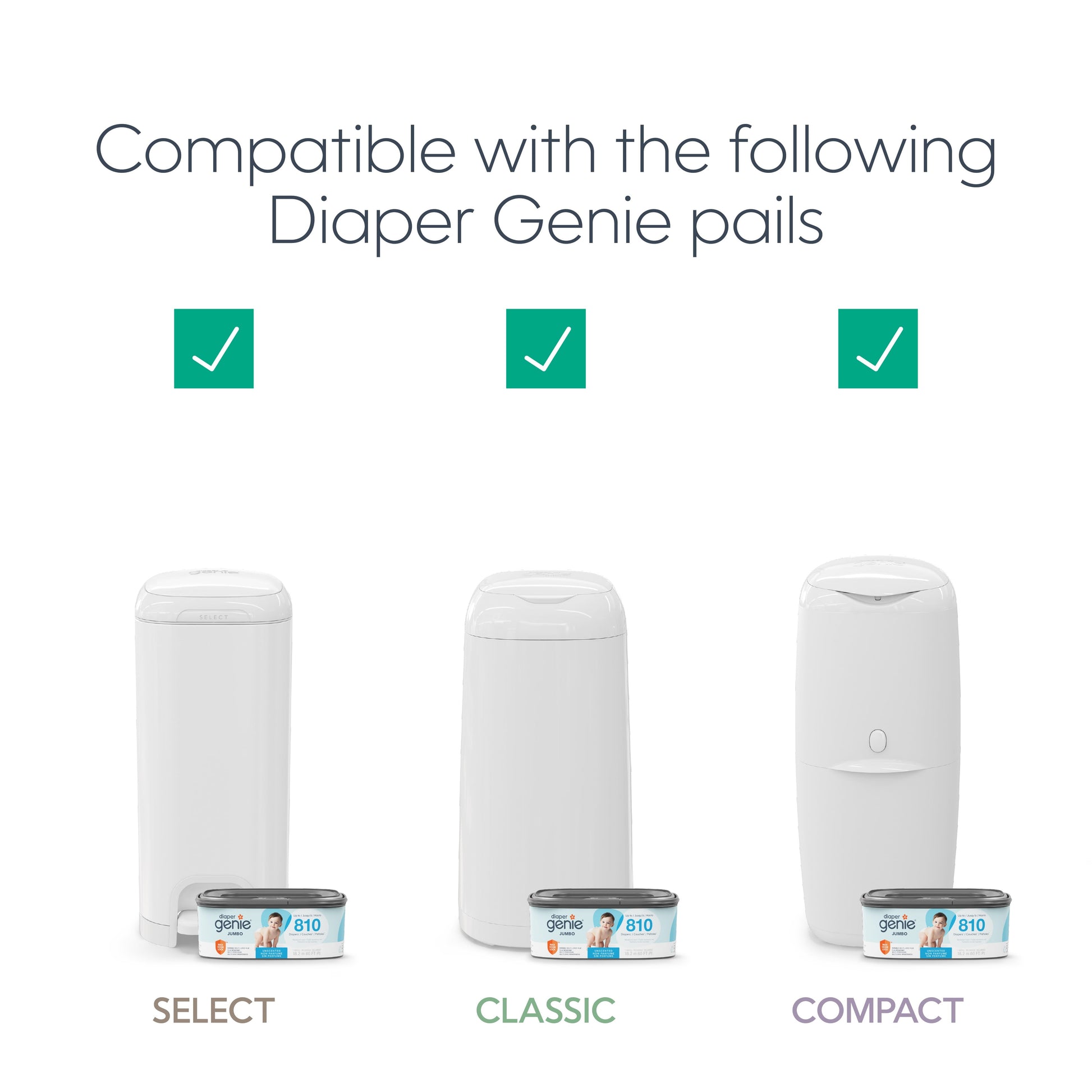 Diaper Pail Square Refills, Unscented, Holds up to 1080 Newborn Diapers, 1 Pack