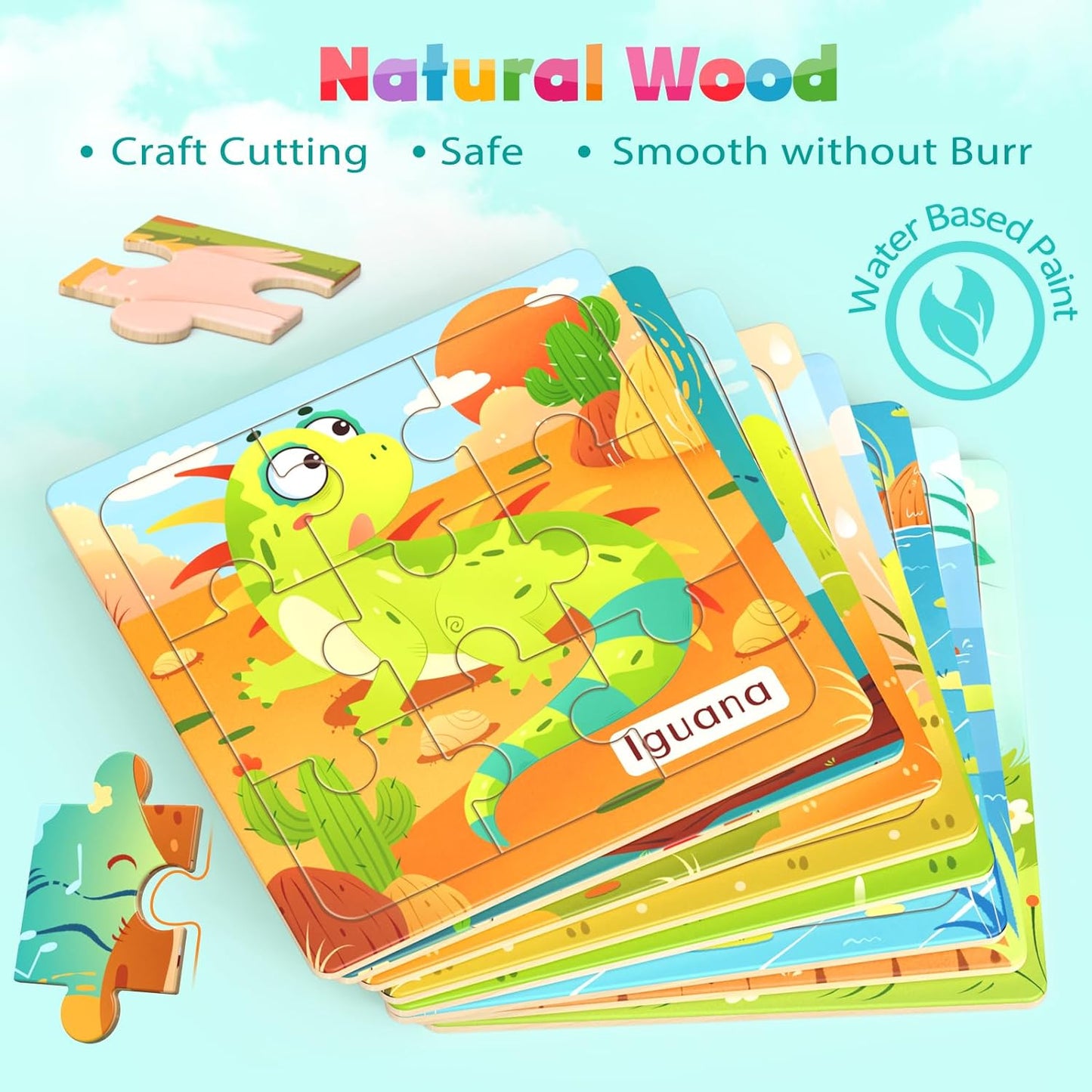Wooden Puzzles for Toddlers, 8 Pack Animal Jigsaw Puzzles for Kids3-5, 9 Pieces