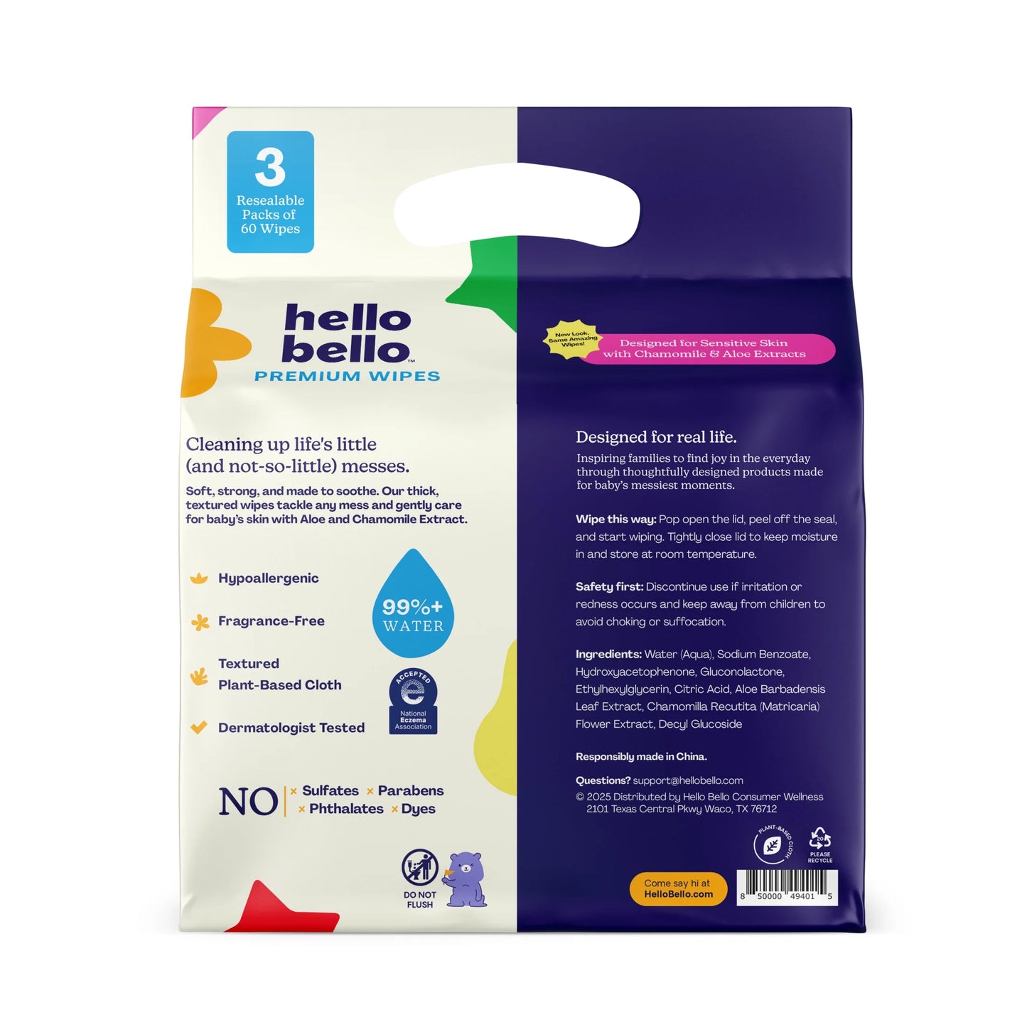 Premium Fragrance-Free Baby Wipes, 3 Flip-Top Pouches (180 Total Wipes)
