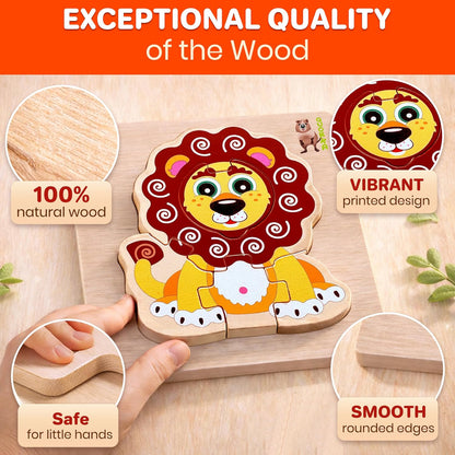 Wooden Puzzles for Toddlers 1-3 – 6XSET Chunky Toddler Puzzles Ages 2-4 – Montessori Animal Toy for Kids 3-5 Year Old – Wood Games Gift for Boys & Girls