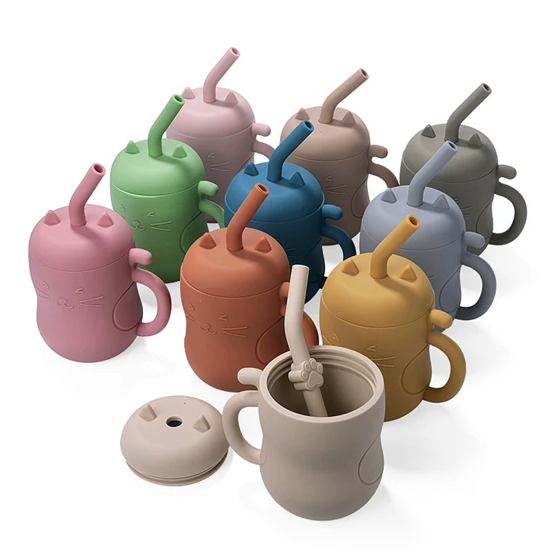 1Pcs Baby Silicone Straw Cup Portable Storage Snack Container Feeding Cup Kids Leakproof Learning Drink Cup
