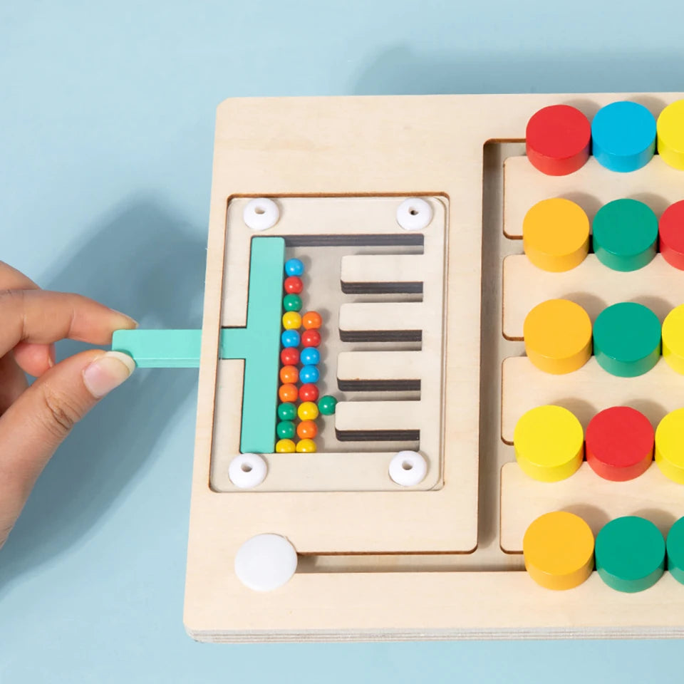 Montessori Learning Slide Puzzle Toys Color Matching Logic Game Busy Board Preschool Educational Wooden Toys for Toddlers Kids