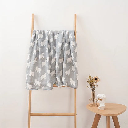 Happy Flute 1Pc 120*110CM Muslin Blanket Newborn Cotton Baby Swaddle Towel Baby Warp Bath Towel Cotton 70%Bamboo+30%Cotton
