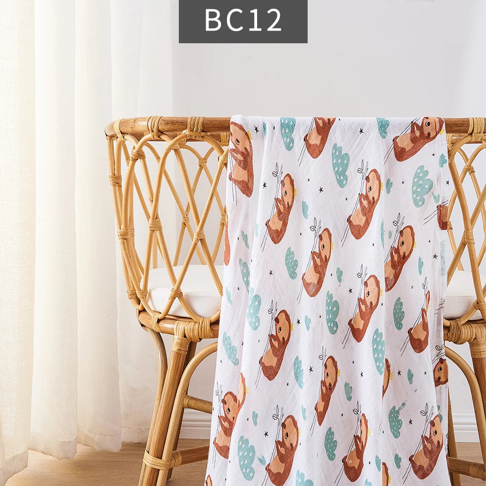 Happy Flute 1Pc 120*110CM Muslin Blanket Newborn Cotton Baby Swaddle Towel Baby Warp Bath Towel Cotton 70%Bamboo+30%Cotton