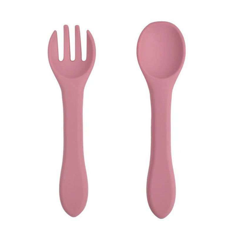 Soft Silicone Kids Feeding Fork Spoon - 2 Pieces Set