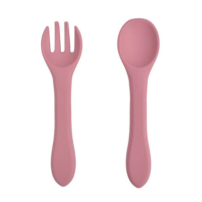 Soft Silicone Kids Feeding Fork Spoon - 2 Pieces Set