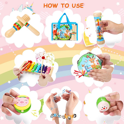 Wooden Percussion Xylophone Music Kit for Toddlers - Educational Musical Instruments for Children