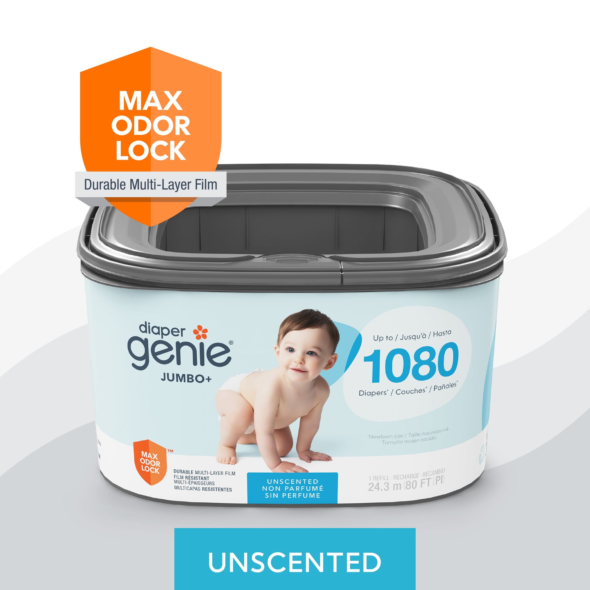 Diaper Pail Square Refills, Unscented, Holds up to 1080 Newborn Diapers, 1 Pack
