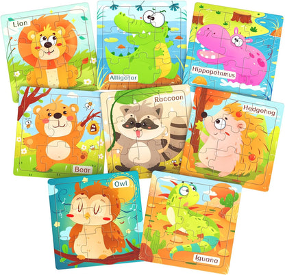 Wooden Puzzles for Toddlers, 8 Pack Animal Jigsaw Puzzles for Kids3-5, 9 Pieces