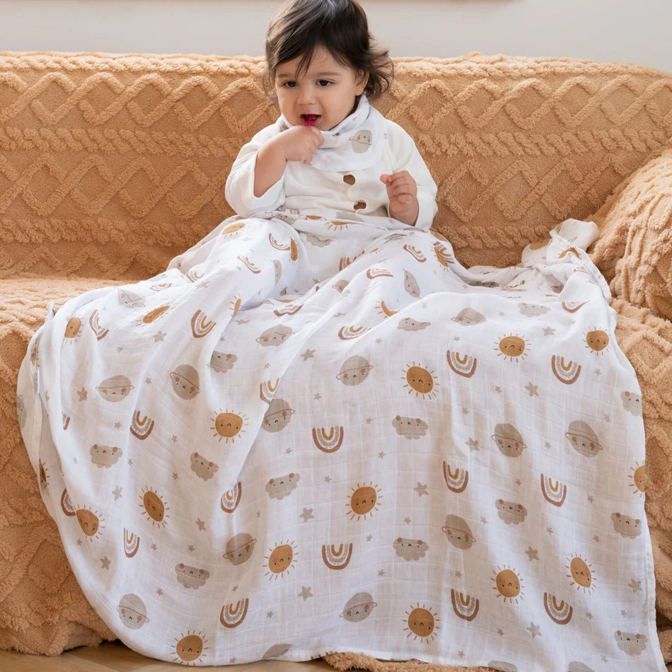 Happy Flute 1Pc 120*110CM Muslin Blanket Newborn Cotton Baby Swaddle Towel Baby Warp Bath Towel Cotton 70%Bamboo+30%Cotton
