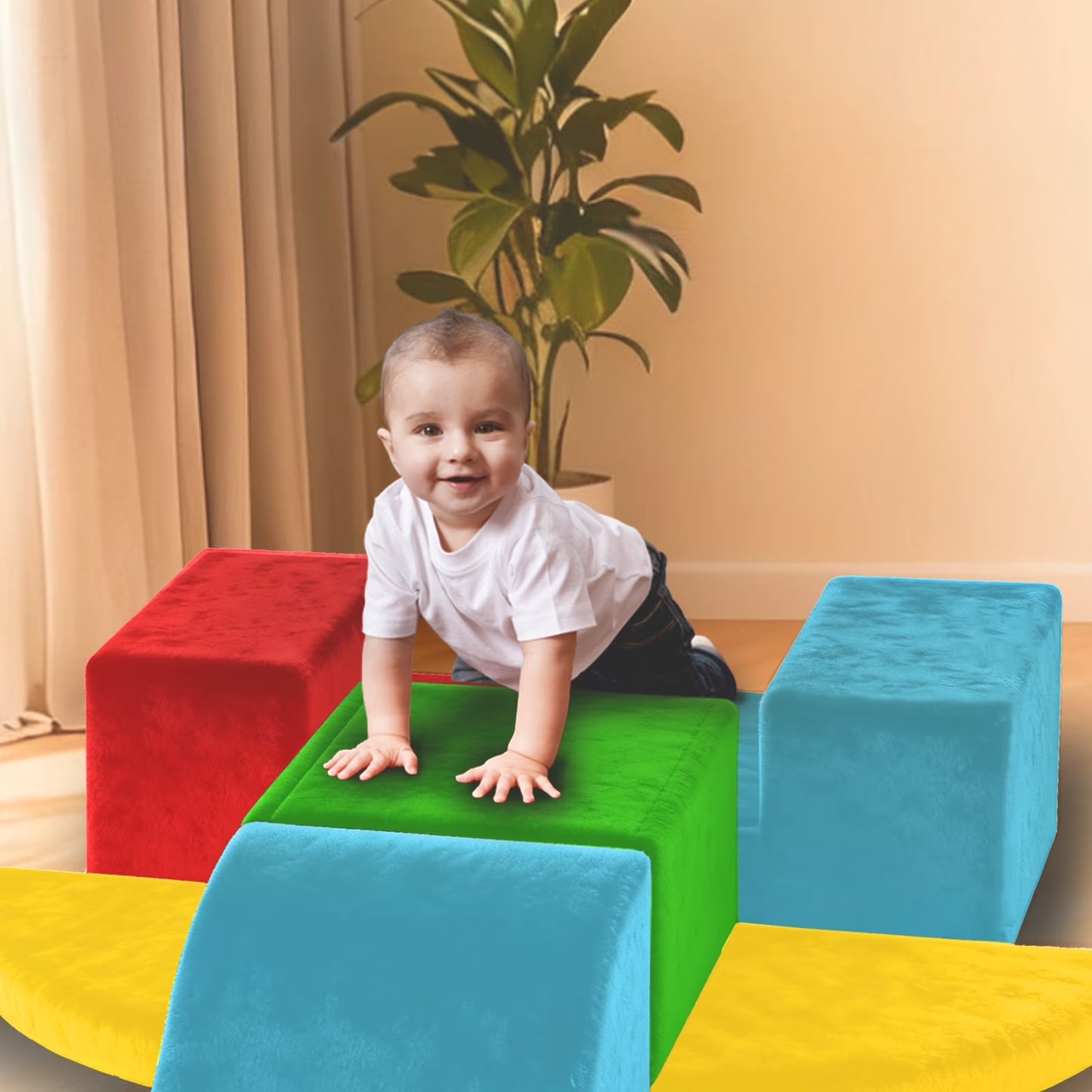 Toddler Climbing Toys: 7-Piece Indoor Soft Play Foam Block Set with PU Leather for Climbing, Crawling, and Sliding Activities