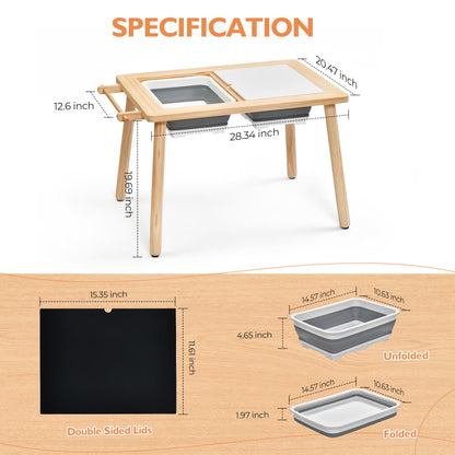 Multifunctional 3-Piece Activity Table and Chair Set for Kids - Beige Daycare Furniture and Lego Table