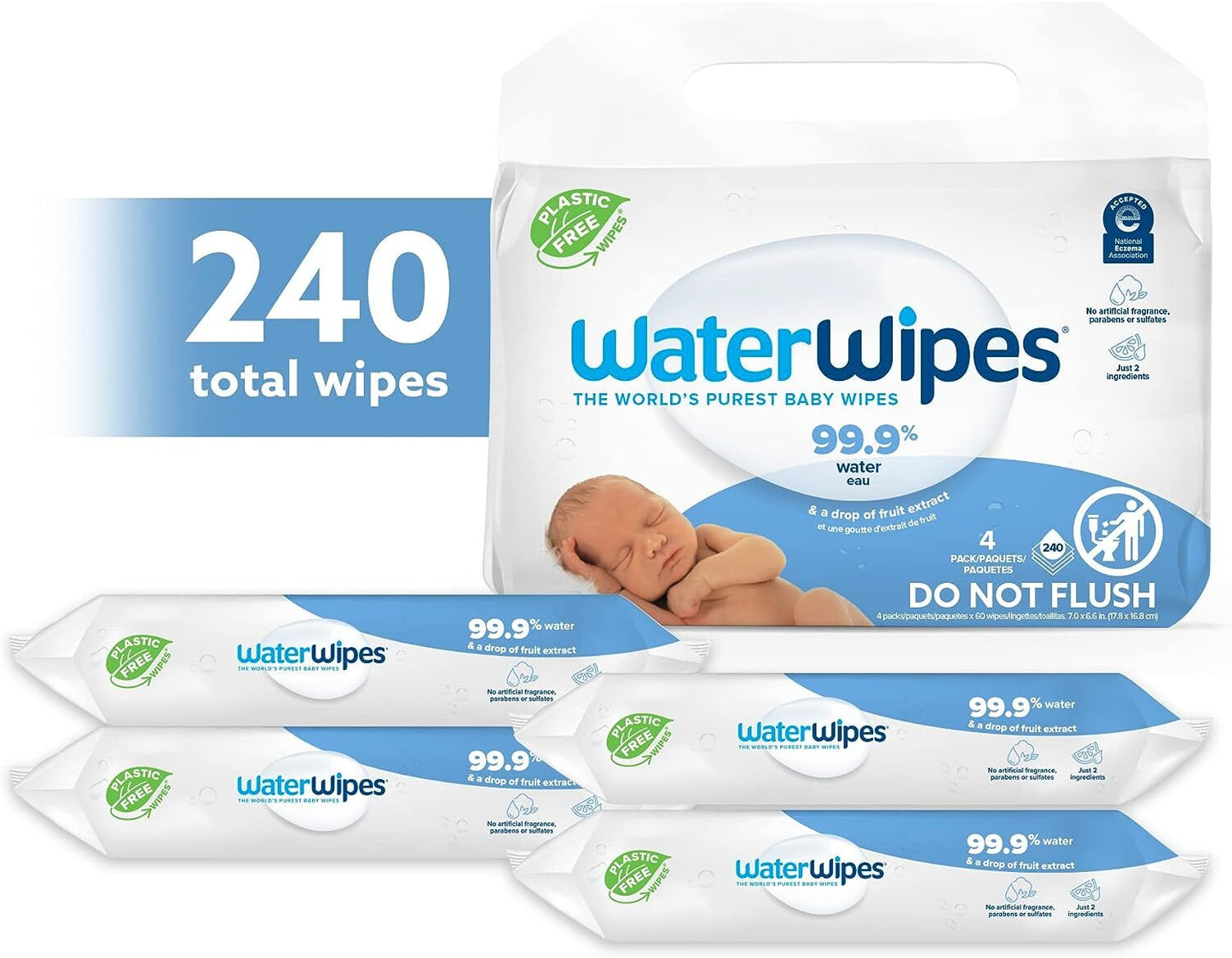 Waterwipes Plastic-Free Original Baby Wipes, 99.9% Water Based Wipes, Unscented
