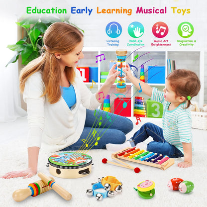 Wooden Percussion Xylophone Music Kit for Toddlers - Educational Musical Instruments for Children