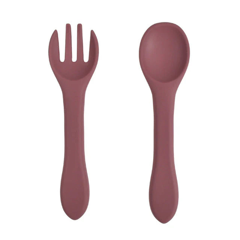 Soft Silicone Kids Feeding Fork Spoon - 2 Pieces Set