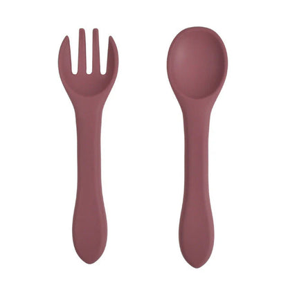 Soft Silicone Kids Feeding Fork Spoon - 2 Pieces Set