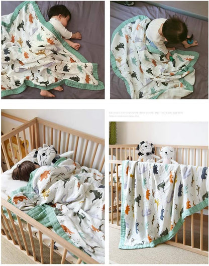 Dinosaur Muslin Blanket Baby Quilt - Silky Soft and Breathable Crib Blanket for Daycare - Large 47" X 47" - 2 Layers Toddler Summer Blankets for Boys (Dinosaur)