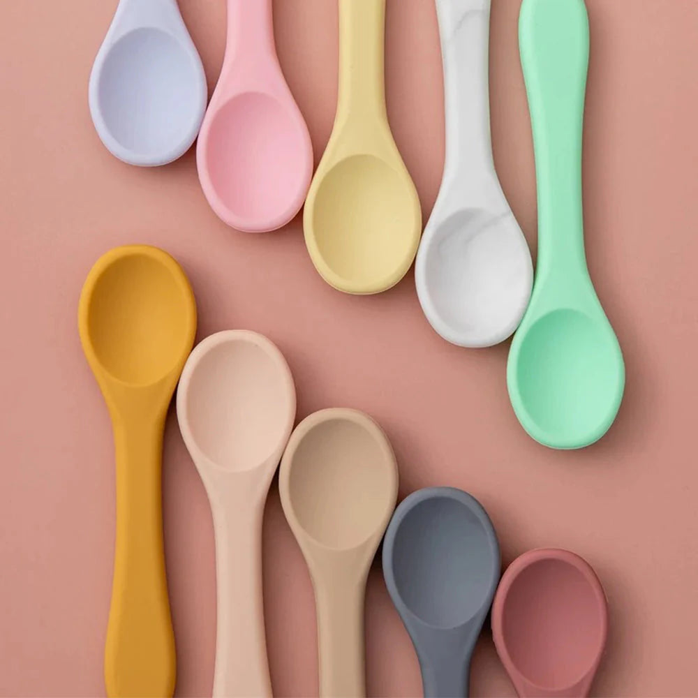 Soft Silicone Kids Feeding Fork Spoon - 2 Pieces Set