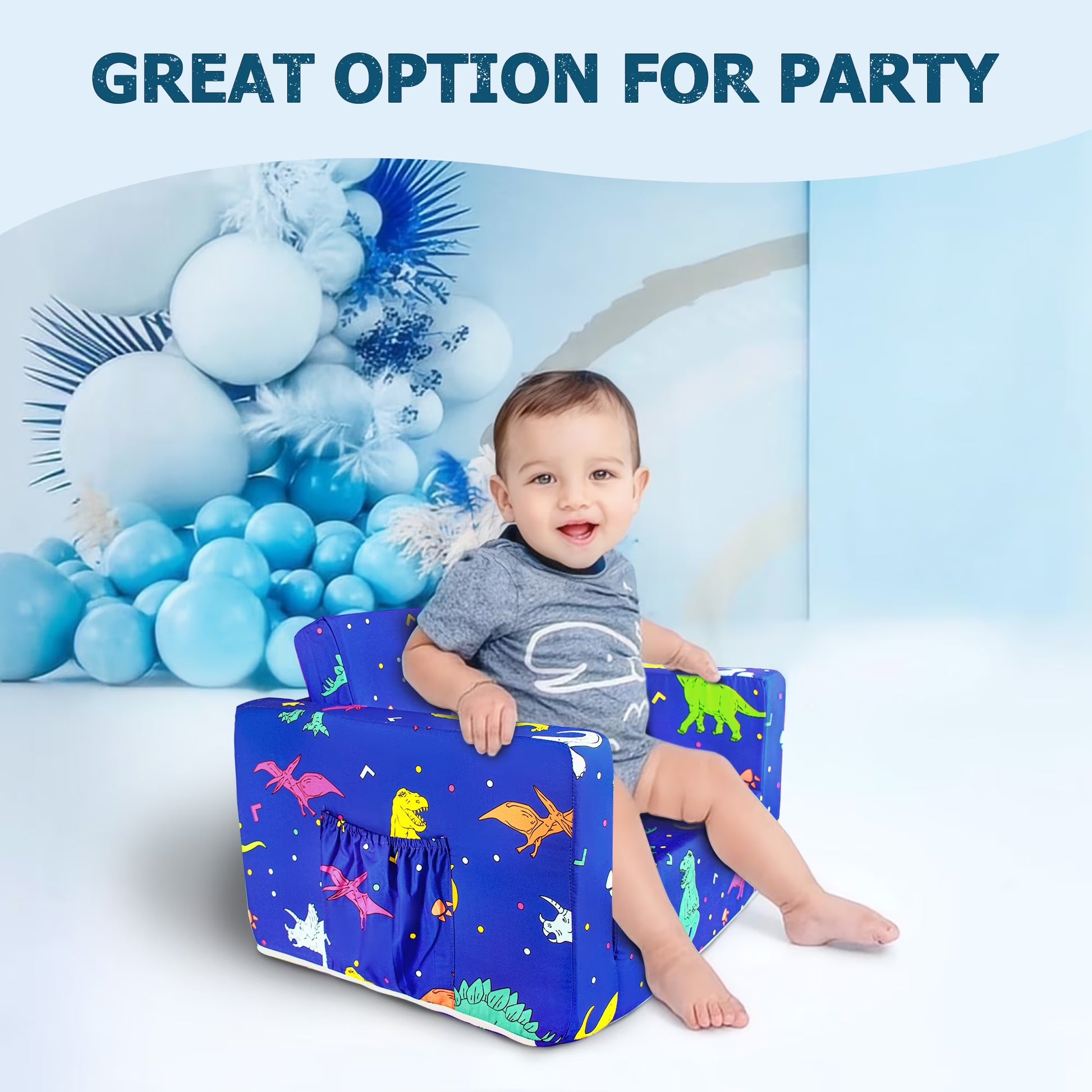 2-in-1 Dinosaur Flip Open Toddler Sofa with Side Pocket, Suitable for Ages 18 Months and Up