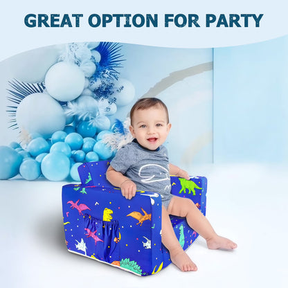2-in-1 Dinosaur Flip Open Toddler Sofa with Side Pocket, Suitable for Ages 18 Months and Up