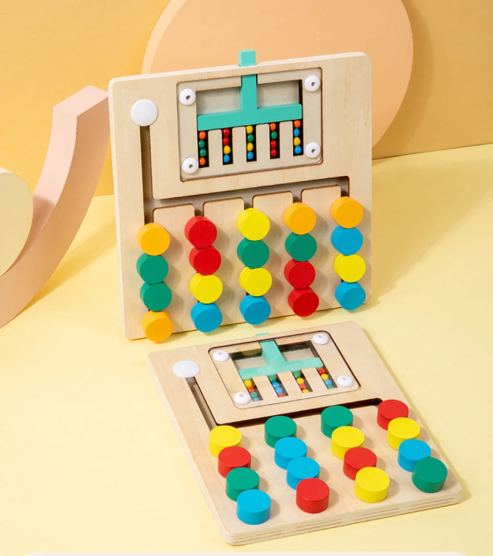 Montessori Learning Slide Puzzle Toys Color Matching Logic Game Busy Board Preschool Educational Wooden Toys for Toddlers Kids