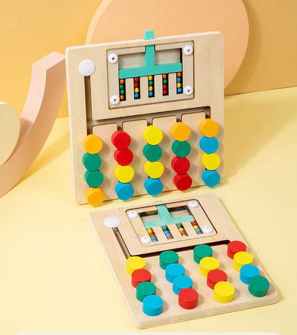 Montessori Learning Slide Puzzle Toys Color Matching Logic Game Busy Board Preschool Educational Wooden Toys for Toddlers Kids