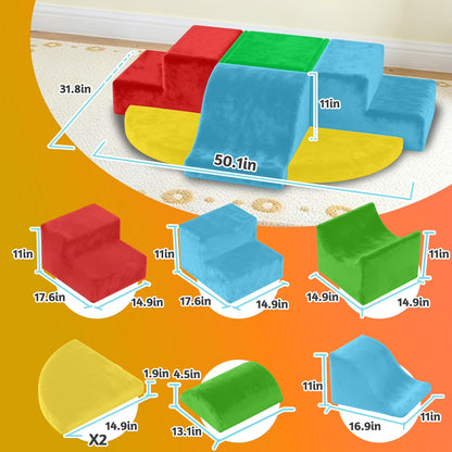 Toddler Climbing Toys: 7-Piece Indoor Soft Play Foam Block Set with PU Leather for Climbing, Crawling, and Sliding Activities