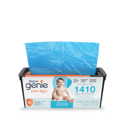 Diaper Pail Easy Roll Refill with 30 Bags, Holds up to 1410 Newborn Diapers