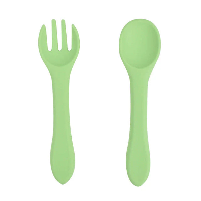 Soft Silicone Kids Feeding Fork Spoon - 2 Pieces Set