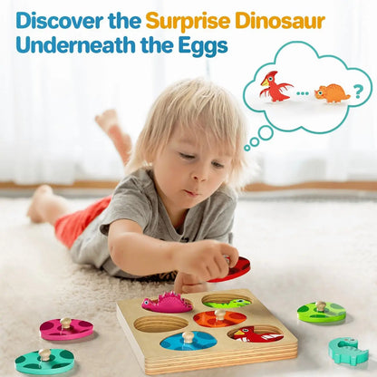 Montessori Wooden Dinosaur Match Egg Puzzles - Educational Toys for Toddlers and Preschoolers, Ideal Birthday Gifts