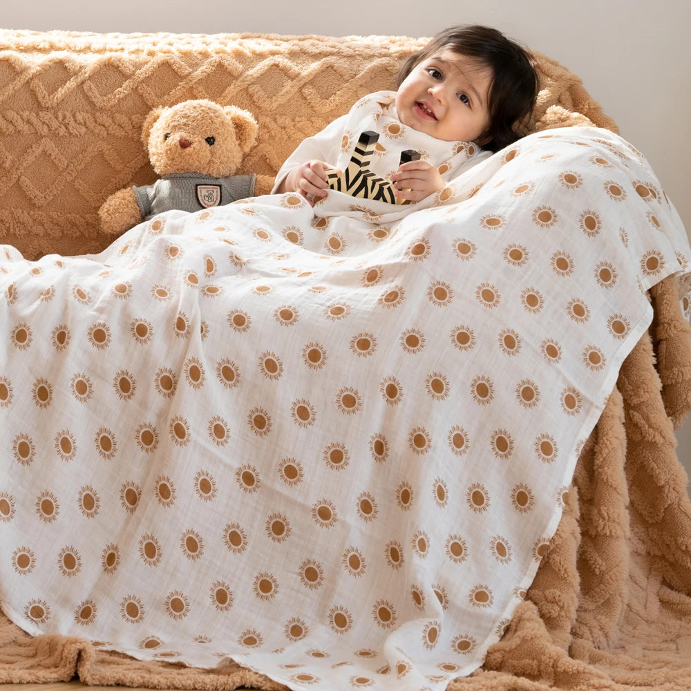 Happy Flute 1Pc 120*110CM Muslin Blanket Newborn Cotton Baby Swaddle Towel Baby Warp Bath Towel Cotton 70%Bamboo+30%Cotton