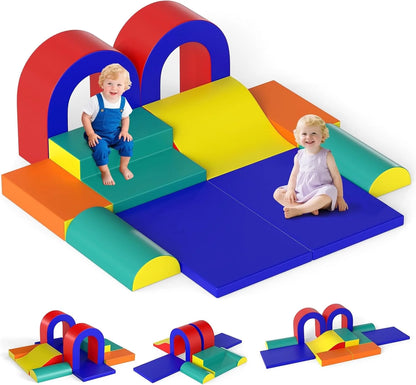 Indoor Toddler Climbing Toy Set, 10-Piece Soft Foam Block Play Gym with PU Leather for Children Aged 1 Year and Up