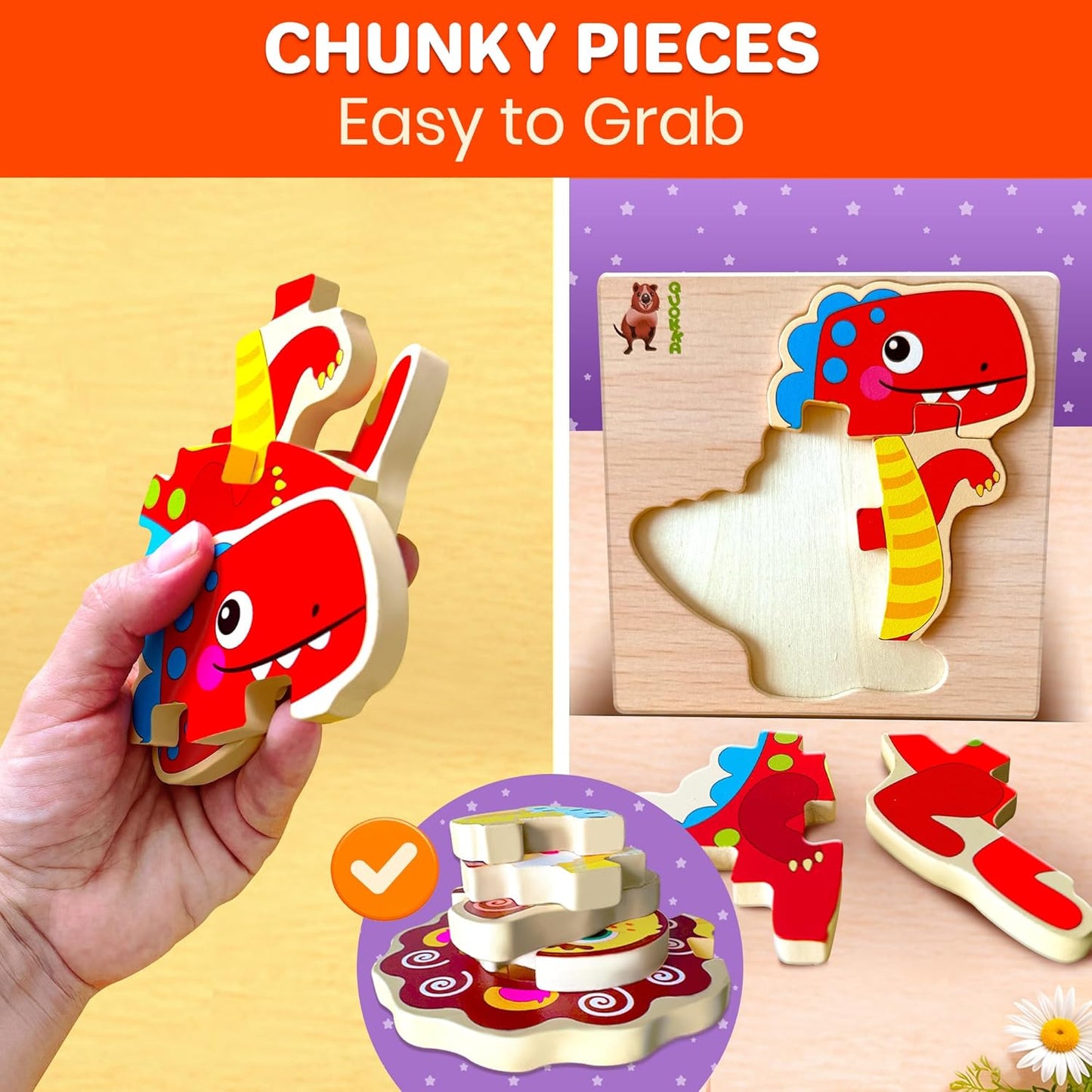 Wooden Puzzles for Toddlers 1-3 – 6XSET Chunky Toddler Puzzles Ages 2-4 – Montessori Animal Toy for Kids 3-5 Year Old – Wood Games Gift for Boys & Girls