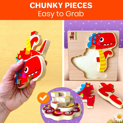 Wooden Puzzles for Toddlers 1-3 – 6XSET Chunky Toddler Puzzles Ages 2-4 – Montessori Animal Toy for Kids 3-5 Year Old – Wood Games Gift for Boys & Girls