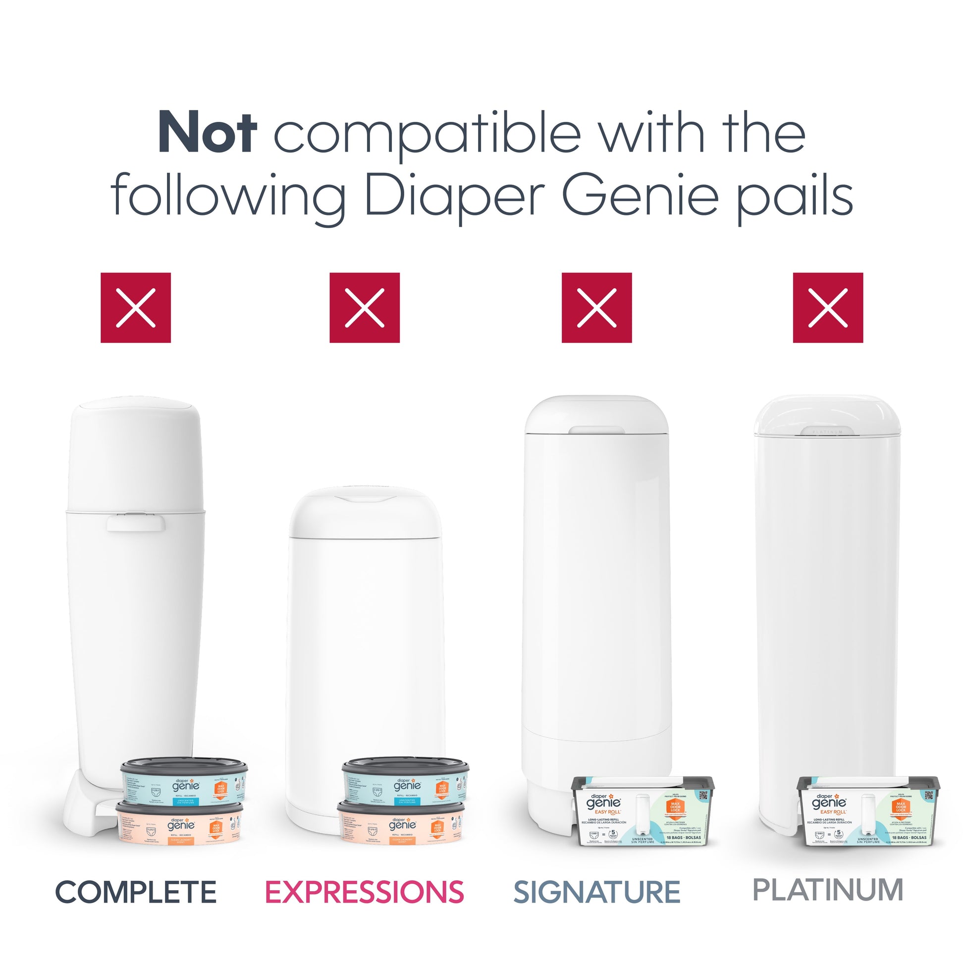 Diaper Pail Square Refills, Unscented, Holds up to 1080 Newborn Diapers, 1 Pack