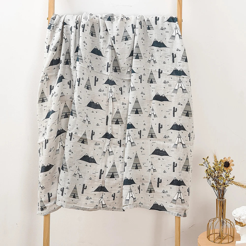 Happy Flute 1Pc 120*110CM Muslin Blanket Newborn Cotton Baby Swaddle Towel Baby Warp Bath Towel Cotton 70%Bamboo+30%Cotton