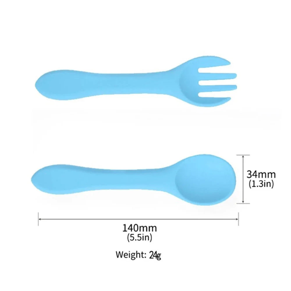 Soft Silicone Kids Feeding Fork Spoon - 2 Pieces Set
