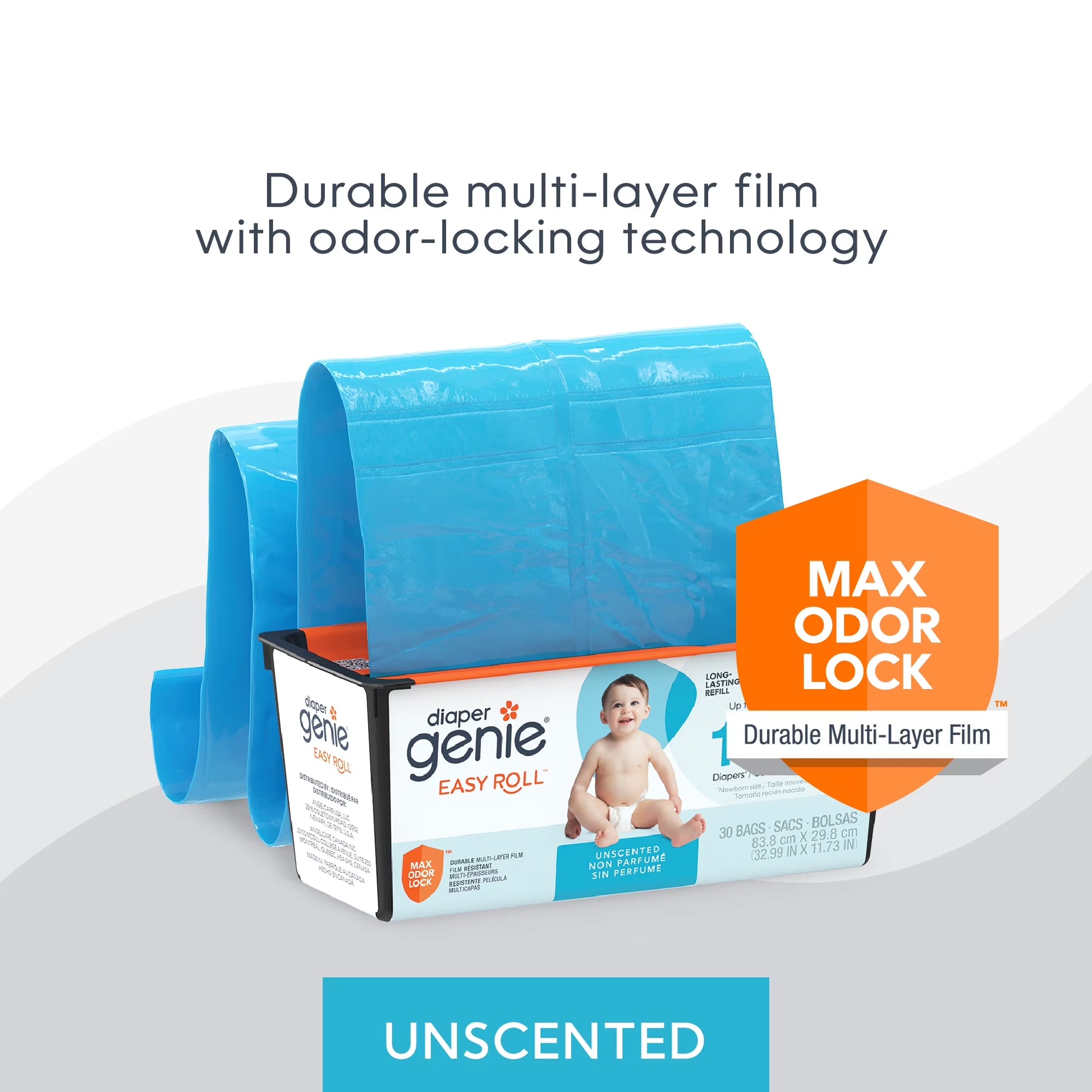 Diaper Pail Easy Roll Refill with 30 Bags, Holds up to 1410 Newborn Diapers