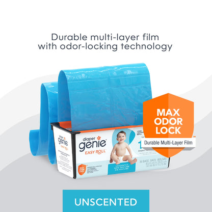 Diaper Pail Easy Roll Refill with 30 Bags, Holds up to 1410 Newborn Diapers
