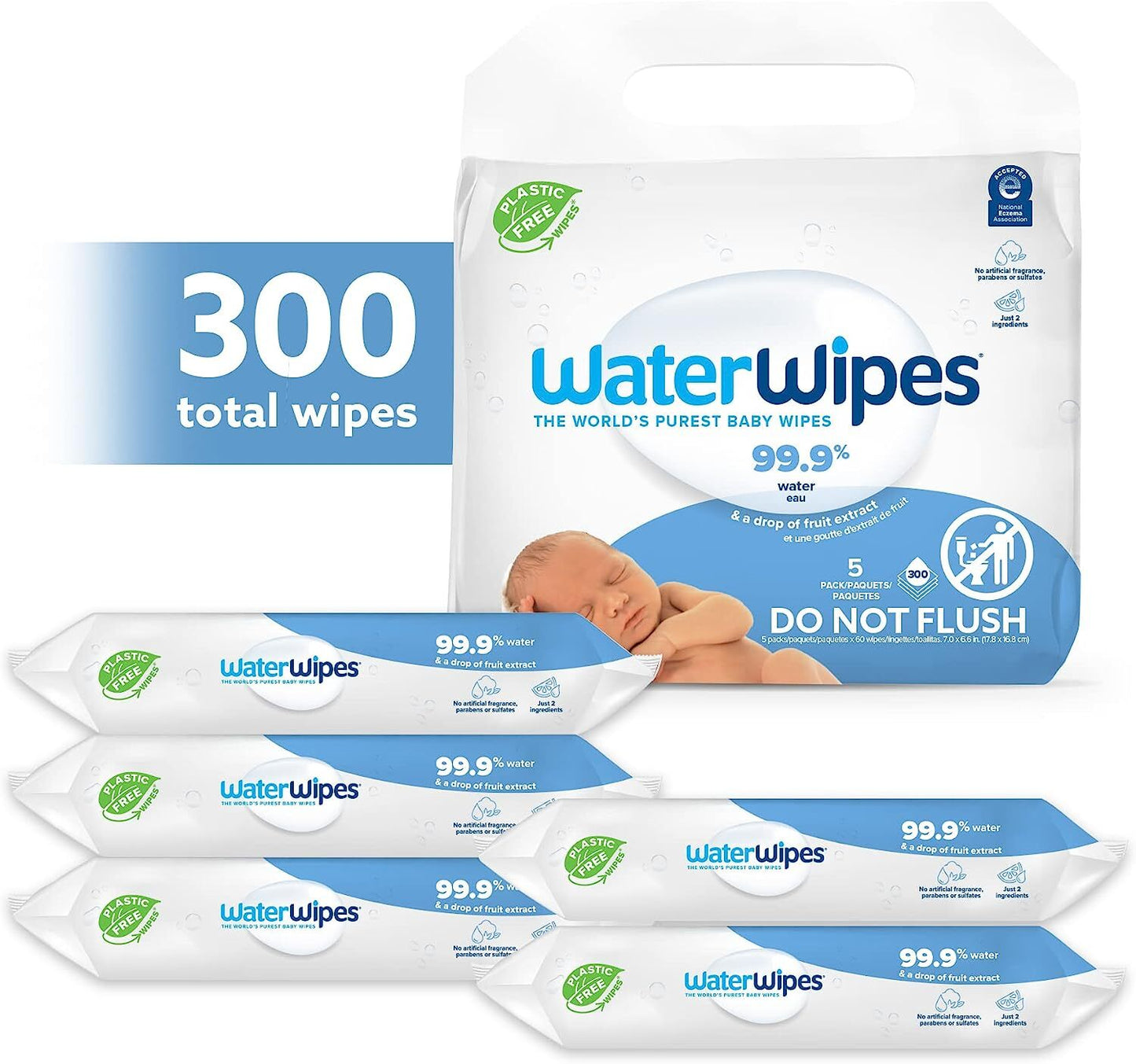 Waterwipes Plastic-Free Original Baby Wipes, 99.9% Water Based Wipes, Unscented